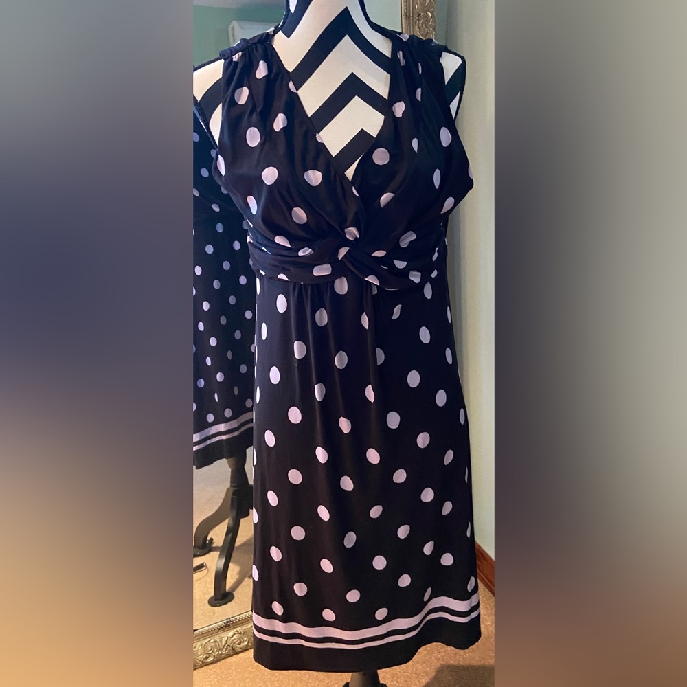 Travel Soma navy & purple polka dot dress